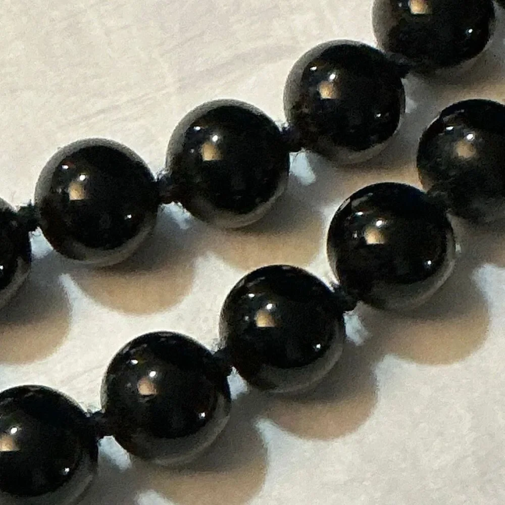 Vintage Monet 28” Black Bead Necklace Long Strand Gold Tone‎ Signed Classic